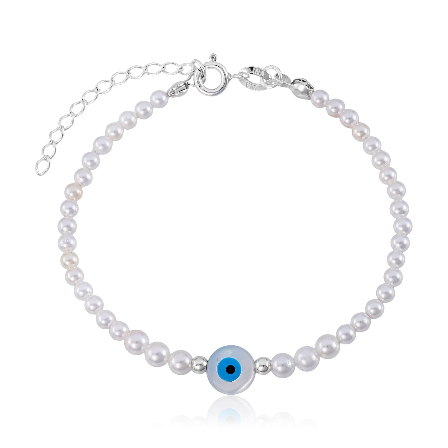 Pulseira em Prata - Olho Grego e Pérolas
