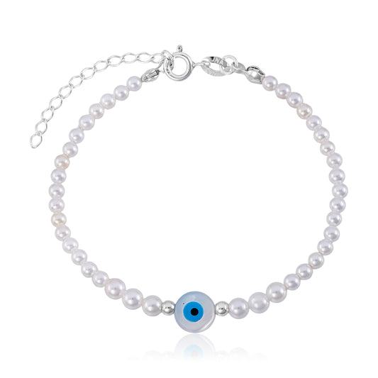 Pulseira em Prata - Olho Grego e Pérolas